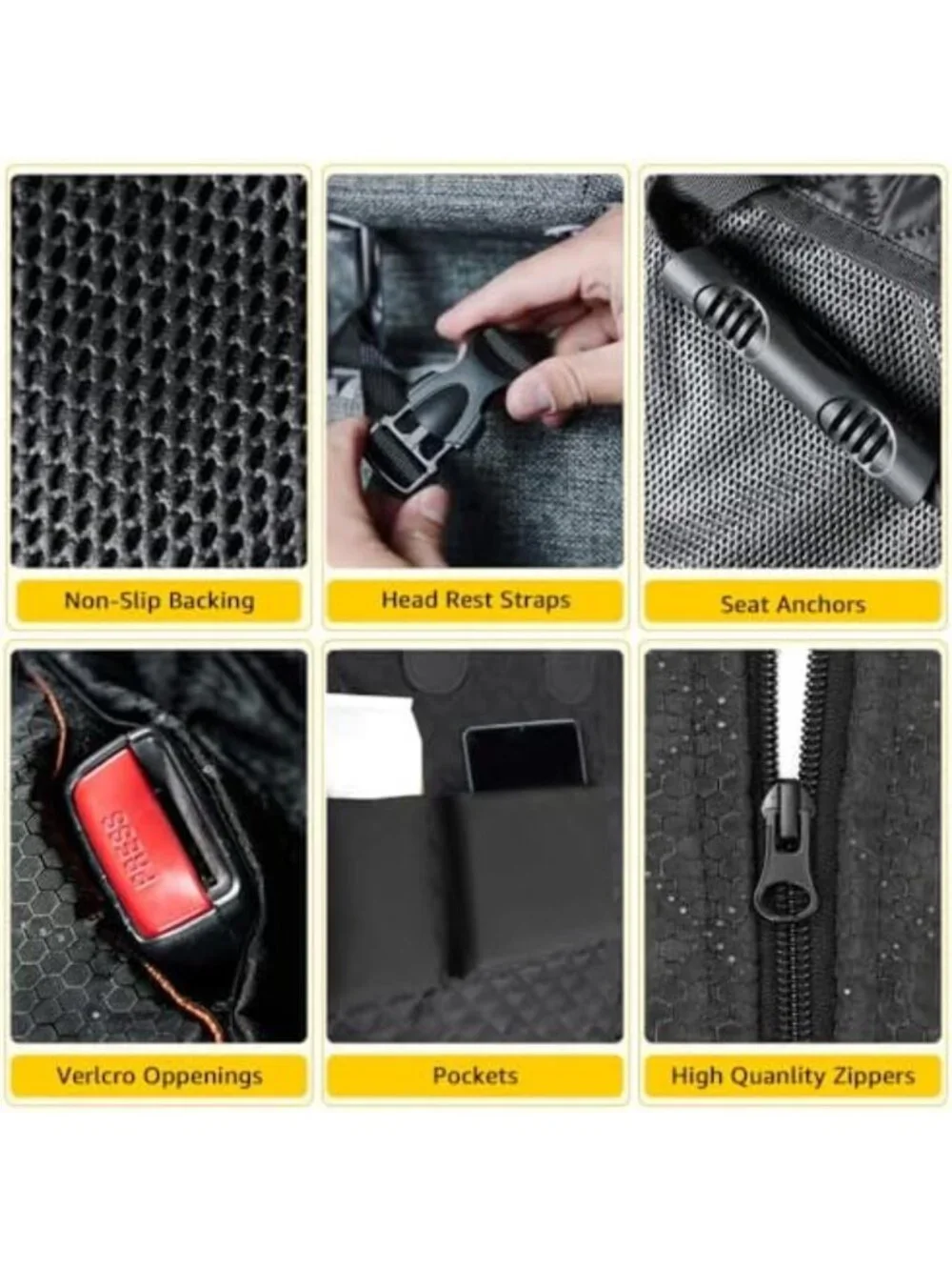 6-in-1 Waterproof Car Seat Cover for Back Seat, Anti-Slip Dog Hammock, Mesh